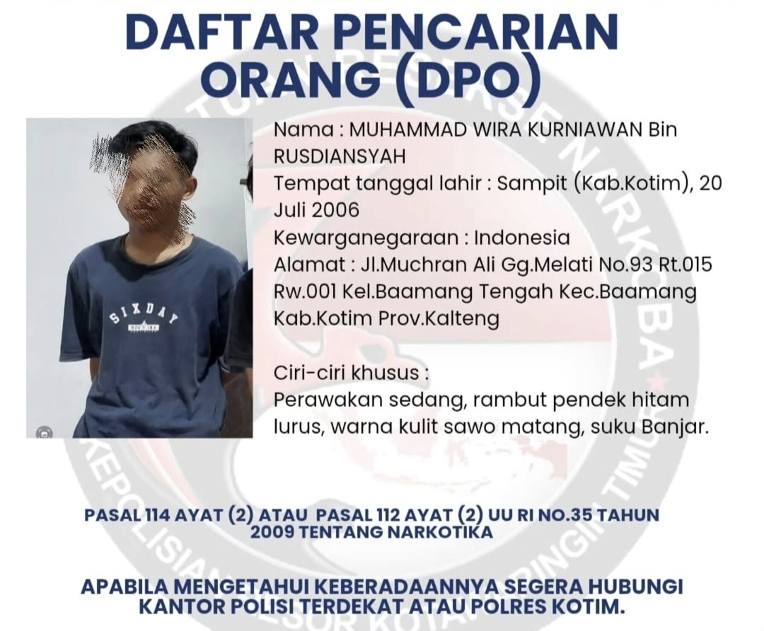 <p> </p>
<p>Informasi Wira sebagai DPO yang diposting di medsos Satresnakoba Polres Kotim atas kepemilikan sabu 3 ons. </p>