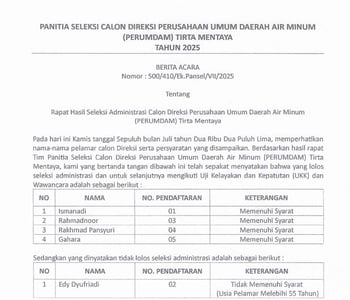 Empat Peserta Lolos Tahap Administrasi Direksi PDAM Sampit